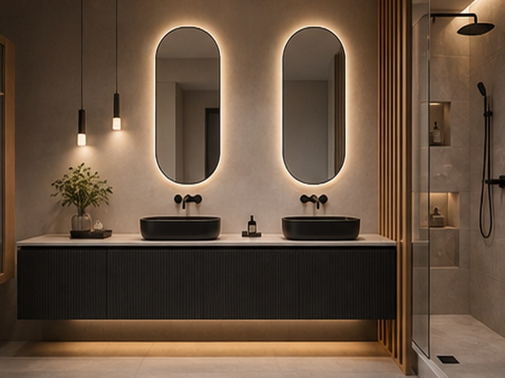 Salle de bain sur mesure ARCHICUISINE-PHARMA - Salle de Bain Vanity Noyer