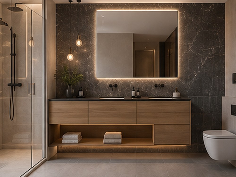 Salle de bain sur mesure ARCHICUISINE-PHARMA - Salle de Bain Élégance Laiton